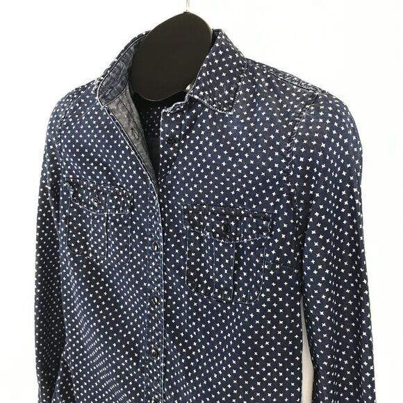 J. Crew Keeper Chambray Shirt Women's Size 0 Star Dot 100% Cotton Casual - Picture 4 of 12